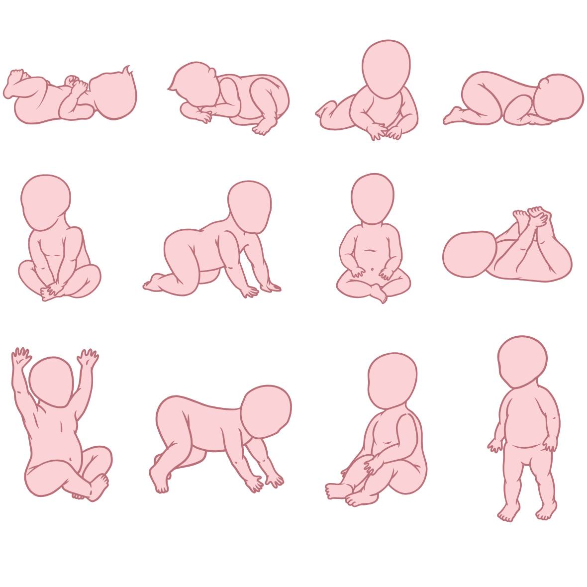 Illustration of child development from newborn to walking