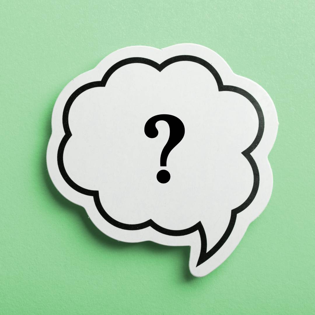 Image of a question mark inside a white speech bubble, against a green background.