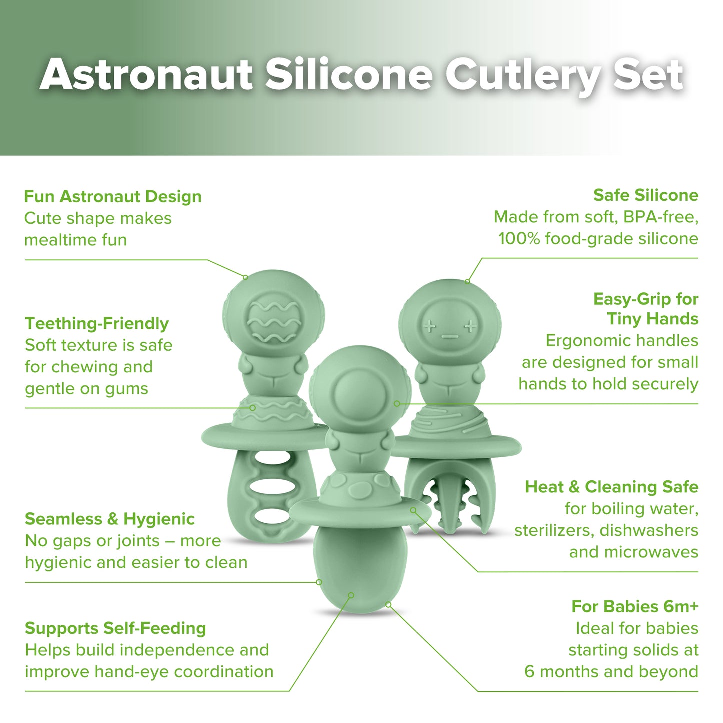 Astronaut Beginner Silicone Cutlery Set