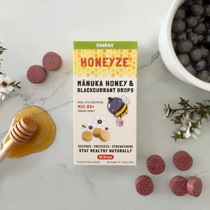 HONEYZE Manuka Honey & Blackcurrant Drops (16 Drops).