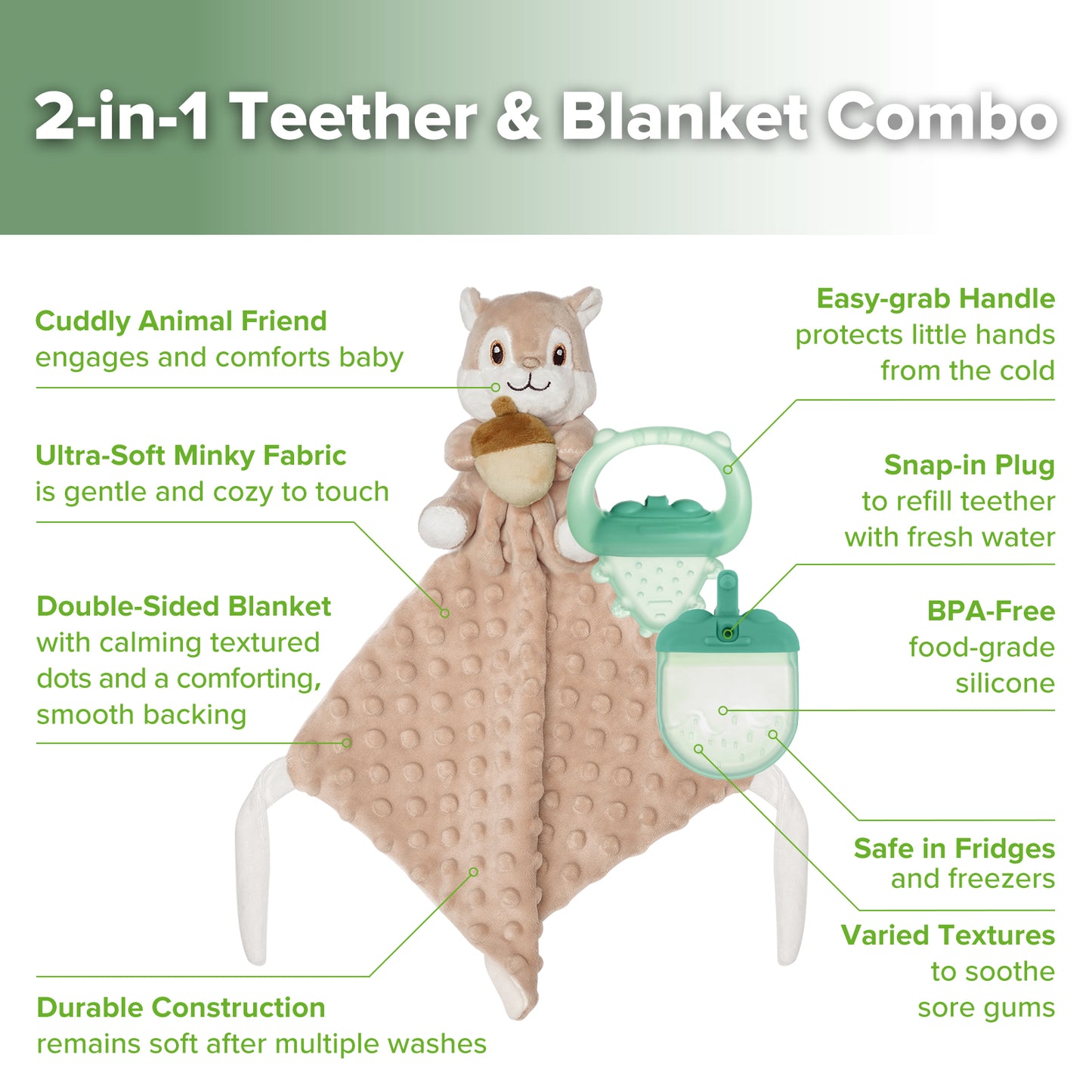 Snuggle Squirrel & Acorn Teether Blanket Combo